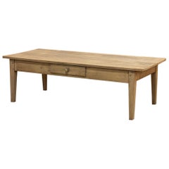 Used 19th Century Country French Rustic Coffee Table in Stripped Oak