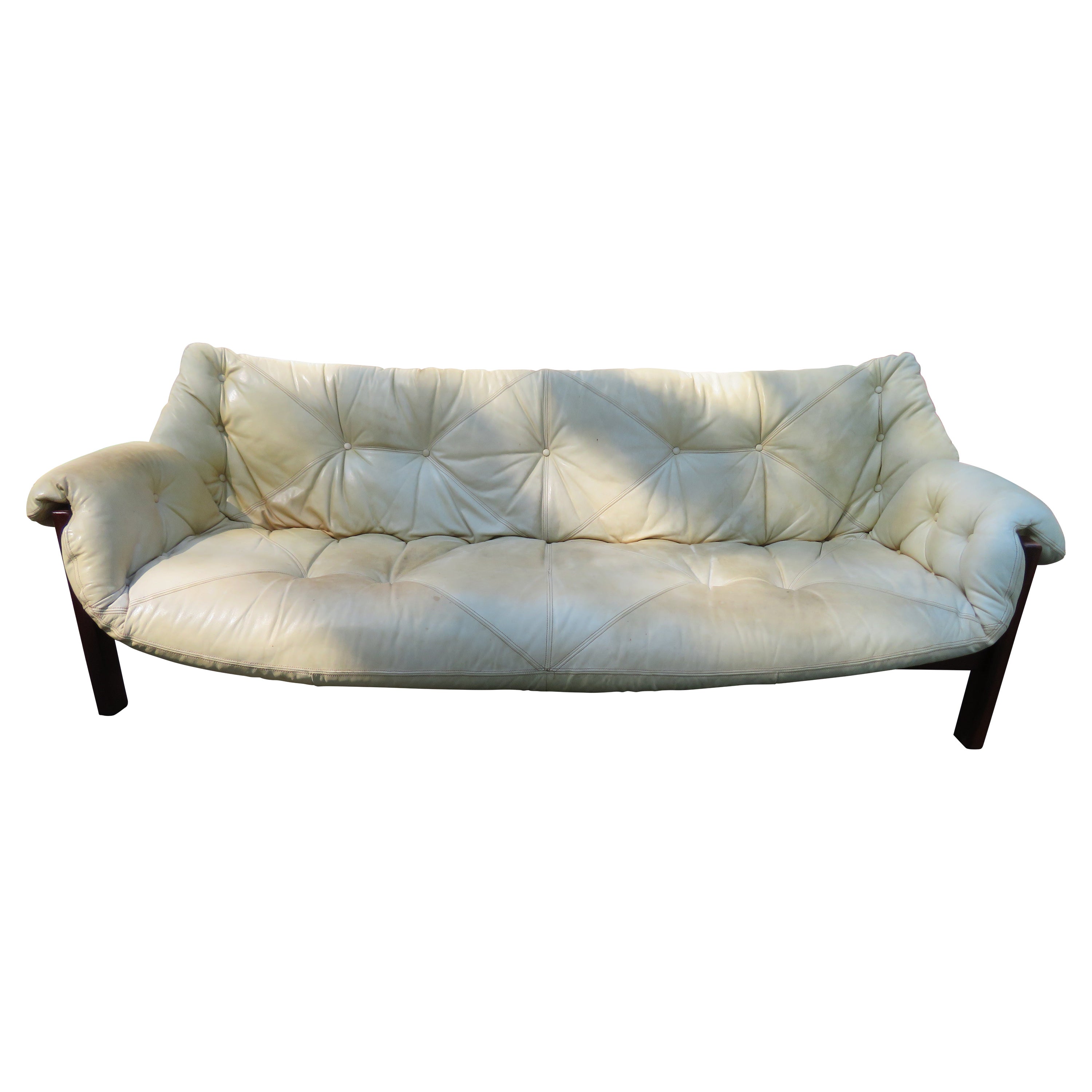 Chic Vintage Leder Jean Gillon Amazonas  Esalma Sofa aus brasilianischem Rosenholz, modern