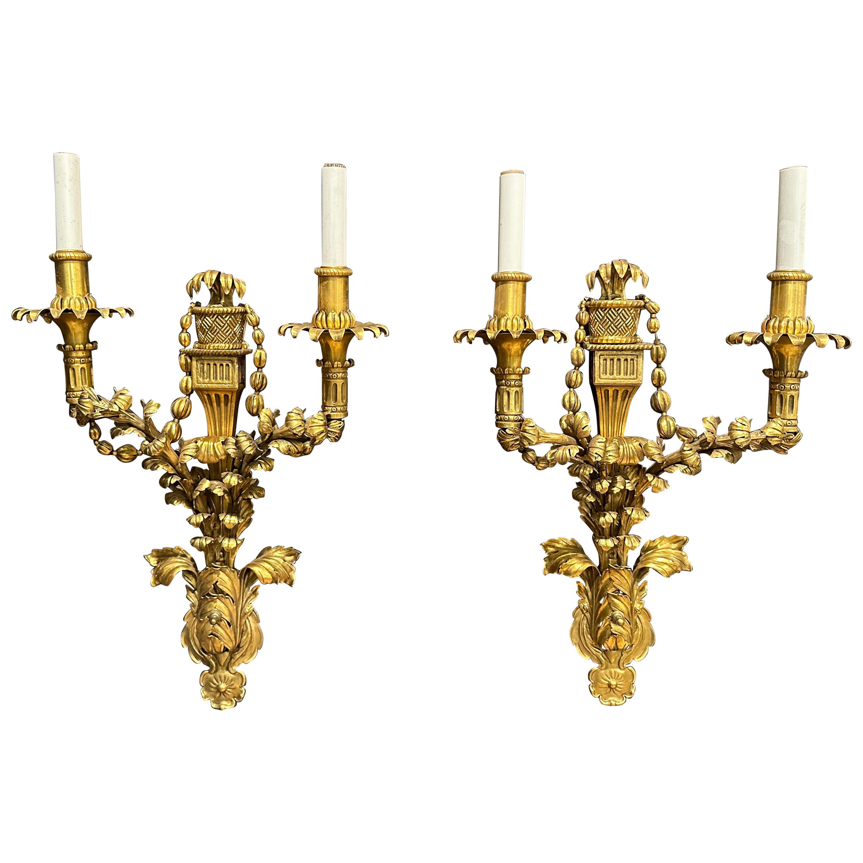 Pair Of Caldwell Gilt Bronze Wall Sconces