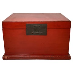A 19th Century Red Lacquer Blanket Chest Trunk