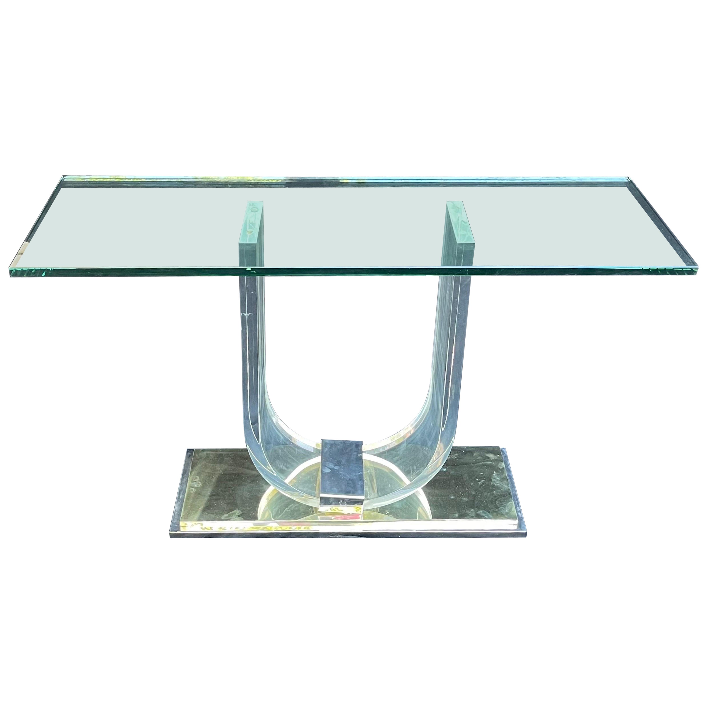 Wonderful Mid-Century Modern Art Deco Lucite Chrome Brass Console Serving Table For Sale
