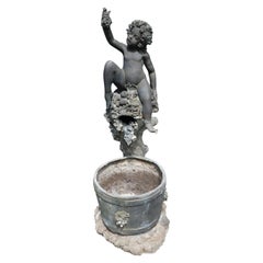 Vintage American Bronze & Lead Figural Bacchus Garden Fountain with Wine Barrel, C. 1850