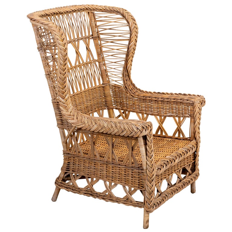 Wicker Wing Chair For Sale