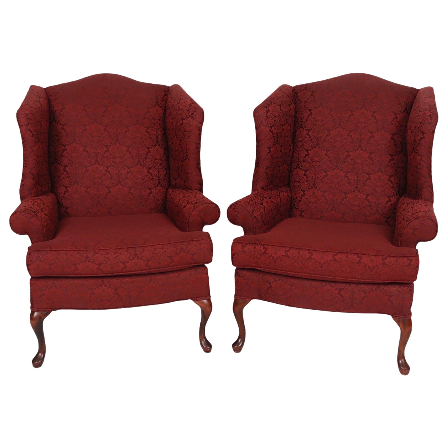 Crimson Red Wingback Chairs a Pair For Sale at 1stDibs
