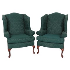Forest Green Wingback Chairs, a Pair