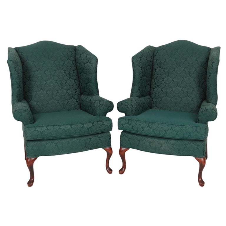 Forest Green Wingback Chairs, a Pair For Sale at 1stDibs