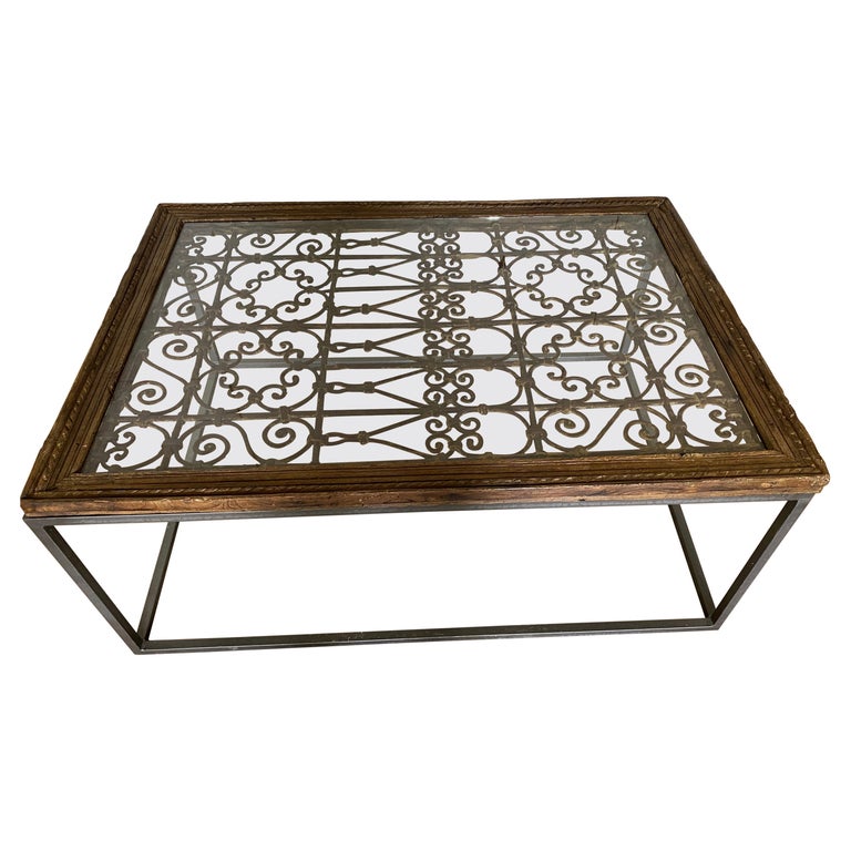Antique Indian Iron Window Grate Coffee Table For Sale
