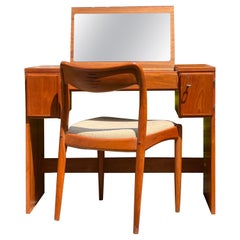 Mid Century Danish Teak Vanity with Chair, Uldum Mobelfabrik