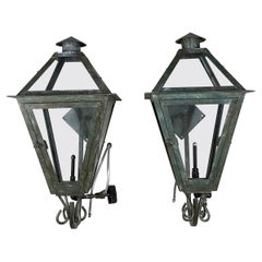 Pair of Gas Wall Hanging Copper Lantern