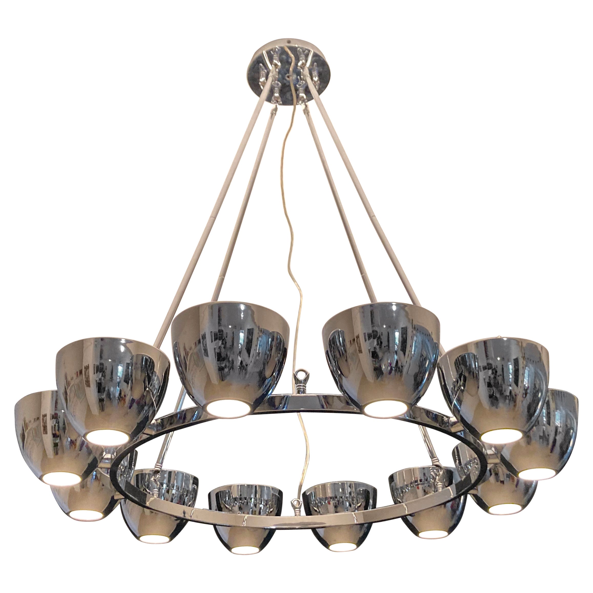 Large Chrome Chandelier in the Style of Gino Sarfatti For Sale