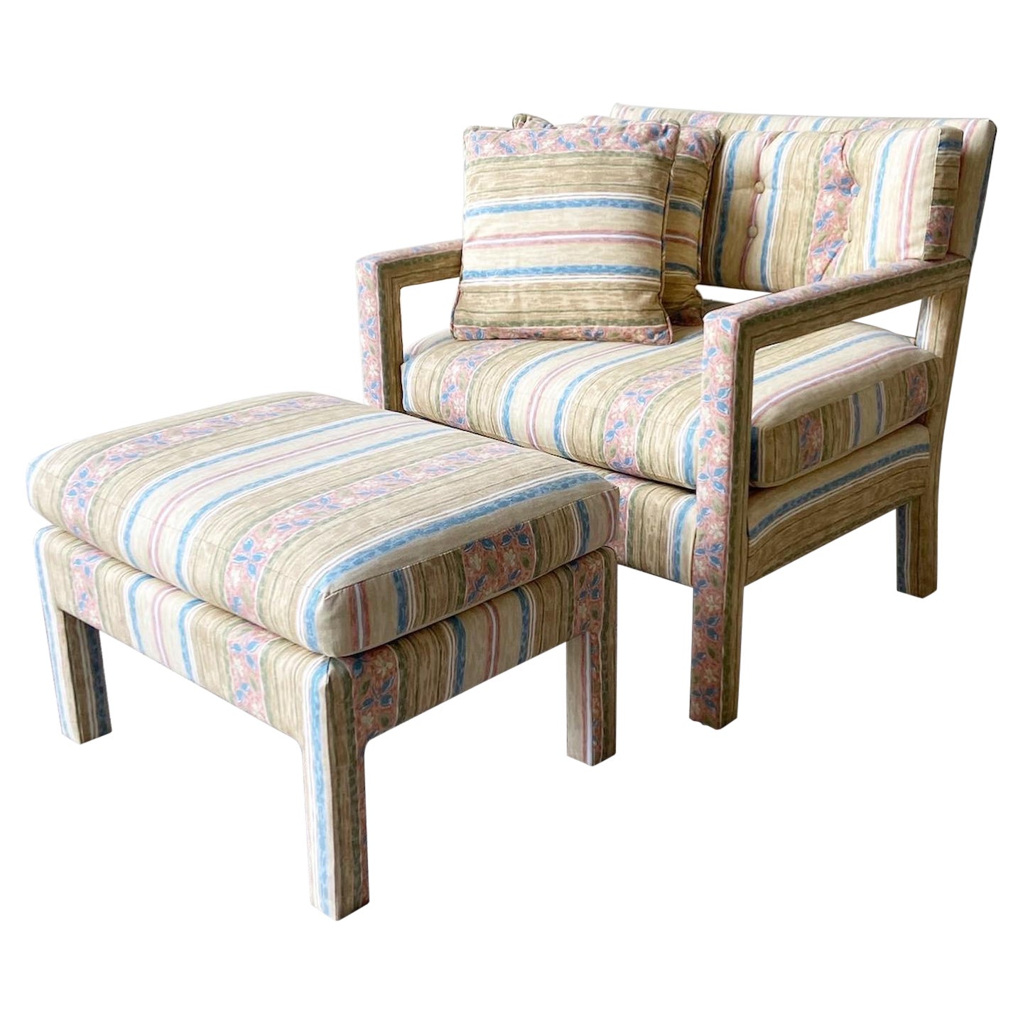 Vintage Woven Leather Armchair and Ottoman Set by McGuire at 1stDibs