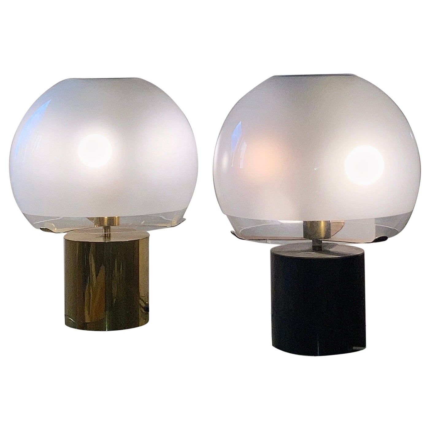 Mid Century Pair of Brass Table Lamps Porcino by L.C. Dominioni for Azucena 1966 For Sale