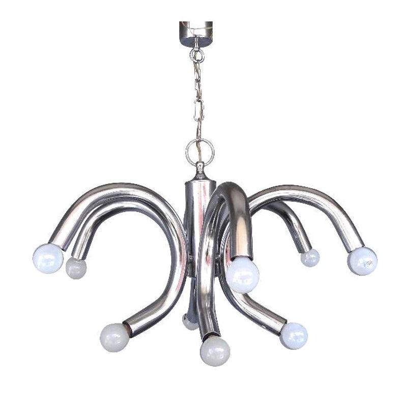 Chandelier in Chromed Steel Design, 1970 For Sale