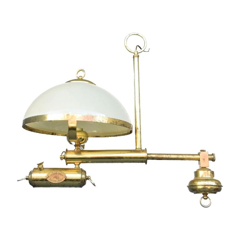 Reproduction Gas Lantern Chandelier in Brass with Opaline For Sale