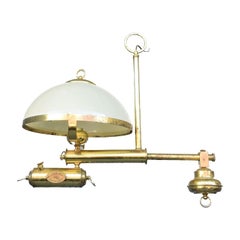 Reproduction Gas Lantern Chandelier in Brass with Opaline
