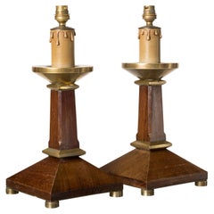 Pair of Neo-Classical Mahogany and Brass Table Lamps - France 1960's