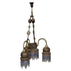 Oriental Brass Glass Fringe Chandelier