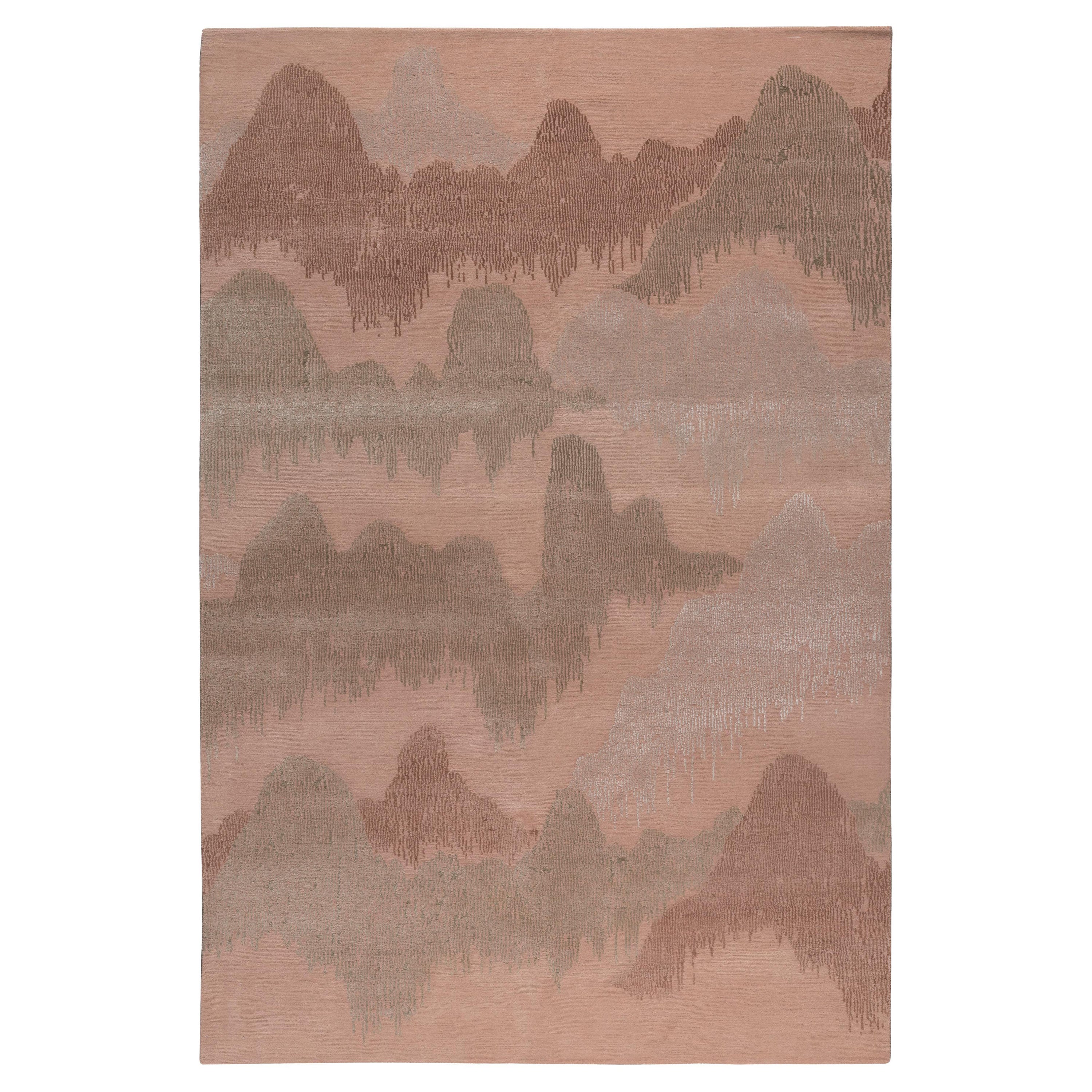 Handgeknüpfter Teppich aus kaskadiafarbener Ton von Kelly Wearstler (Nepalesisch) im Angebot
