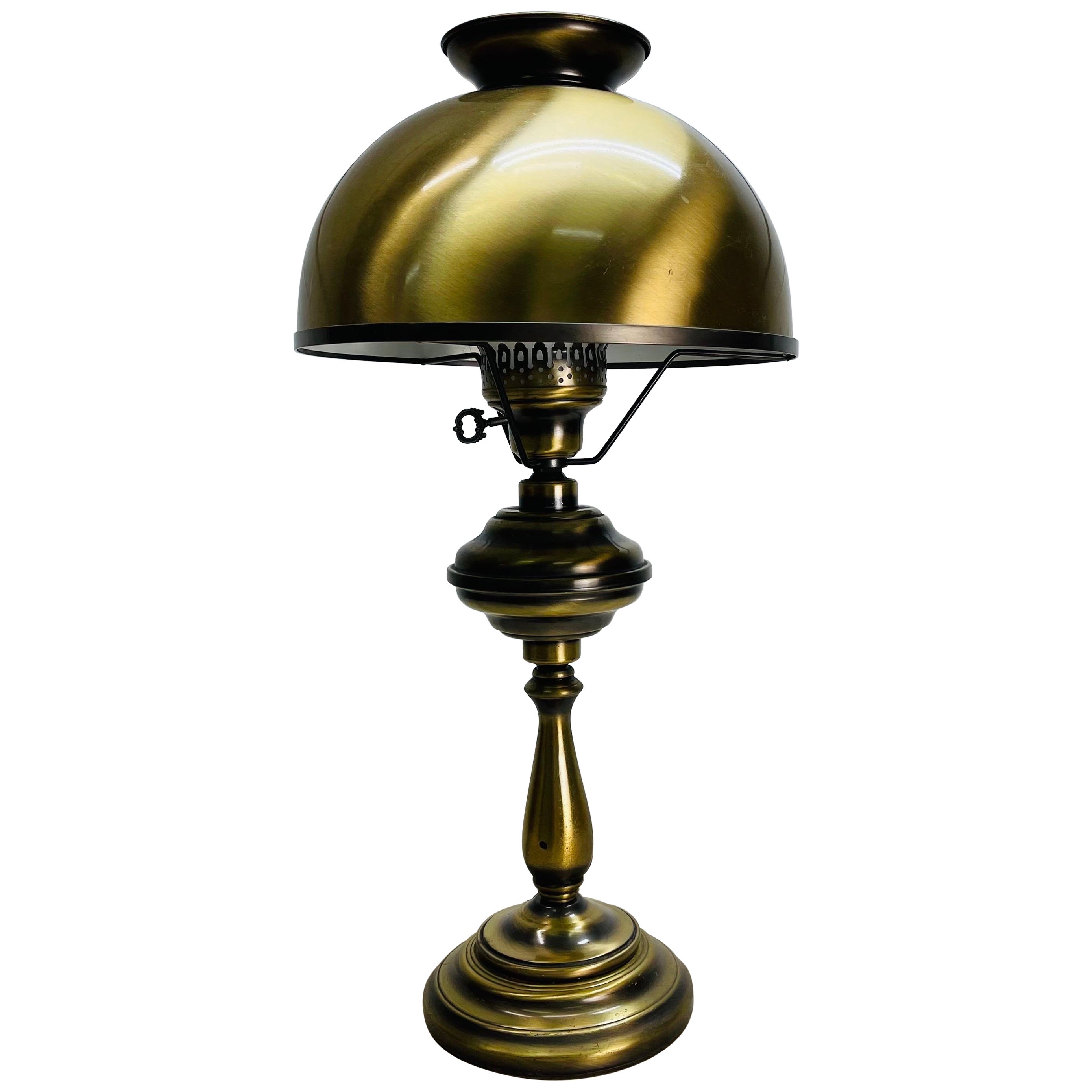 1960s Brushed Brass Round Table Lamp For Sale