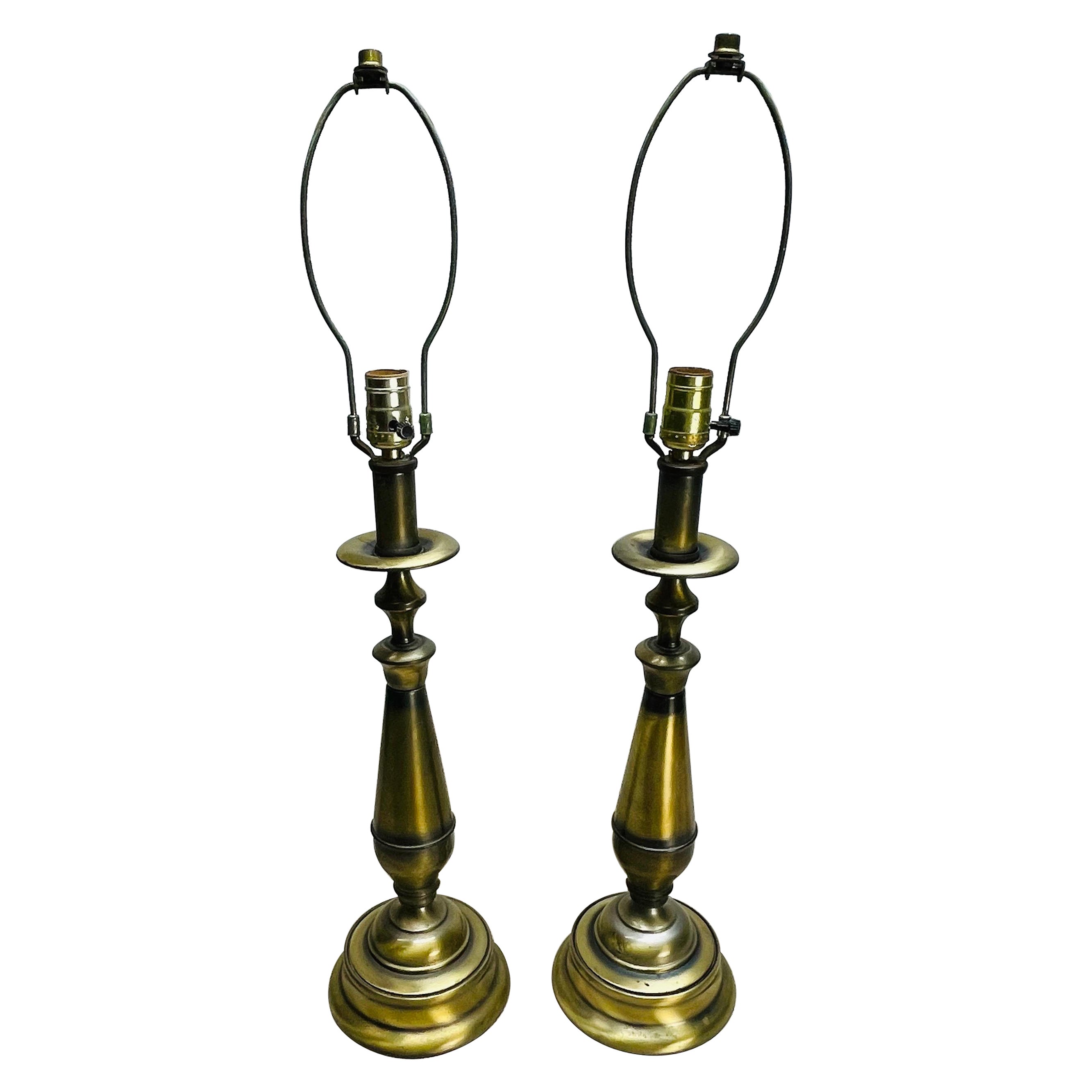 1960s Brushed Brass Table Lamps, Pair