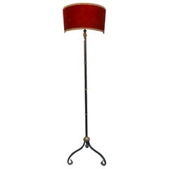 Lampadaire en fer forgé - Abat-jour rouge réglable - Abat-jour, 1940