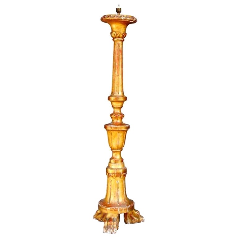 Base de la lampe en bois doré avec pieds en forme de griffes, 19ème siècle