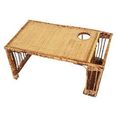 Retro English Rattan and Bamboo Breakfast Bed Tray with Magazine Rack and Cup Holder