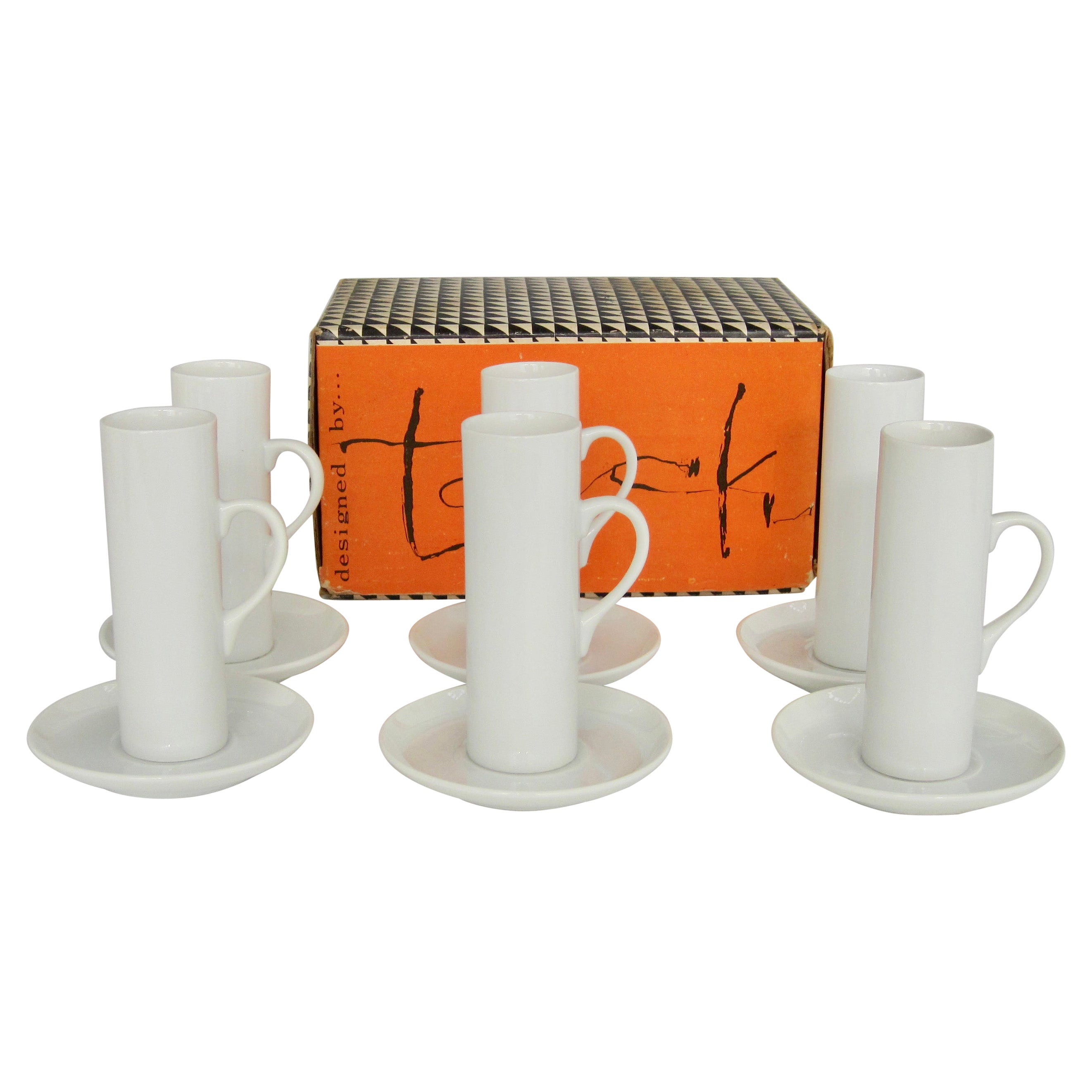 Lagardo Tackett Schmid White Porcelain Demitasse Cup & Saucer Set, 12 Pieces For Sale