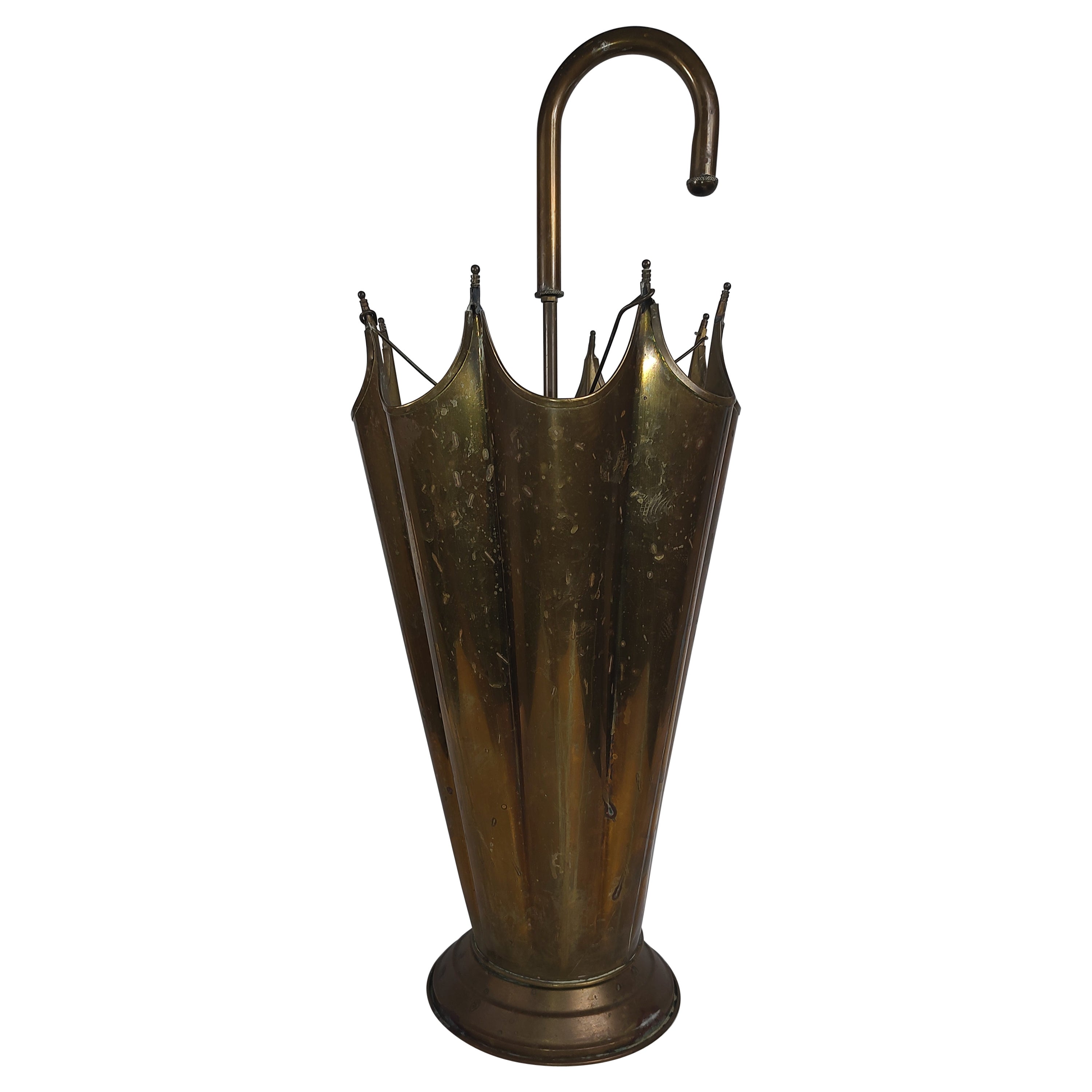 Mid Century Brass Umbrella Form Umbrella Stand, C1955 In Good Condition For Sale In Port Jervis, NY