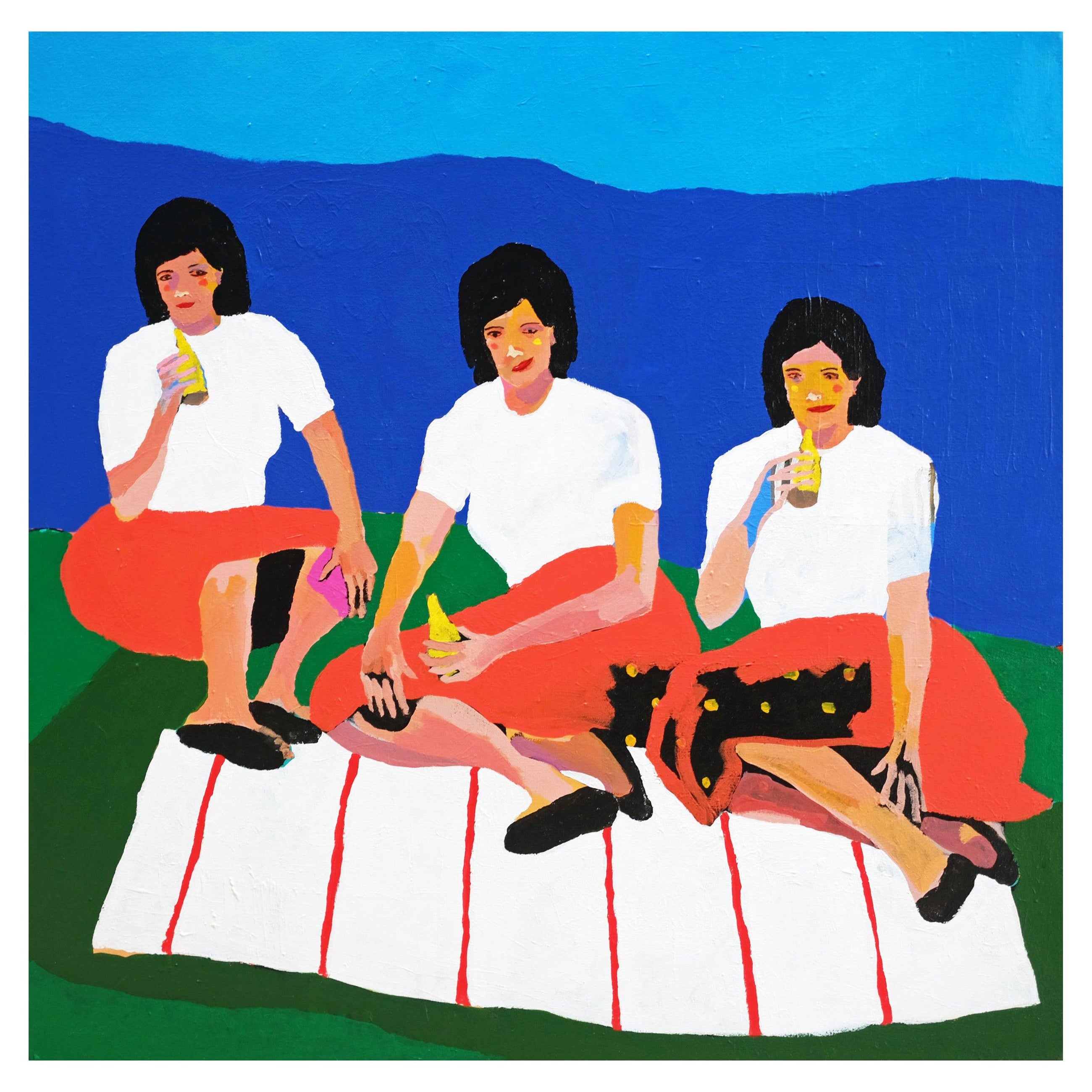 'Wives on a Blanket' Portrait Painting by Alan Fears Pop Art For Sale