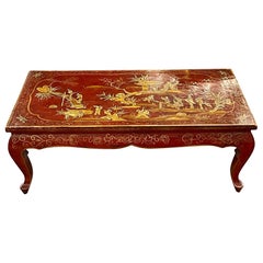 Antique Italian Red Chinoiserie Decorated Coffee Table