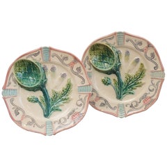 Pair of Exquisite Majolica Artichoke Plates
