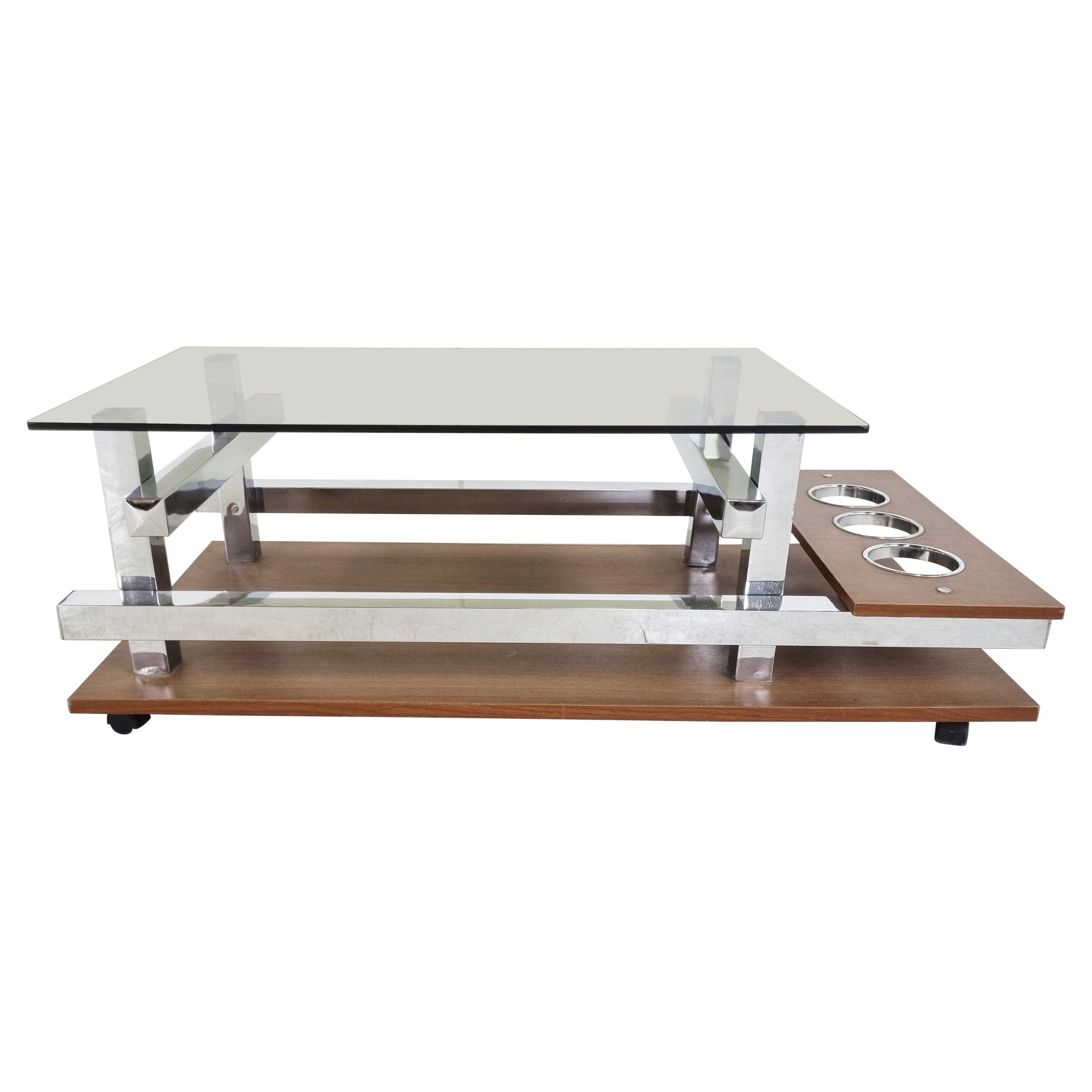 Vintage Teak and Chrome Bar Coffee Table, 1960s For Sale