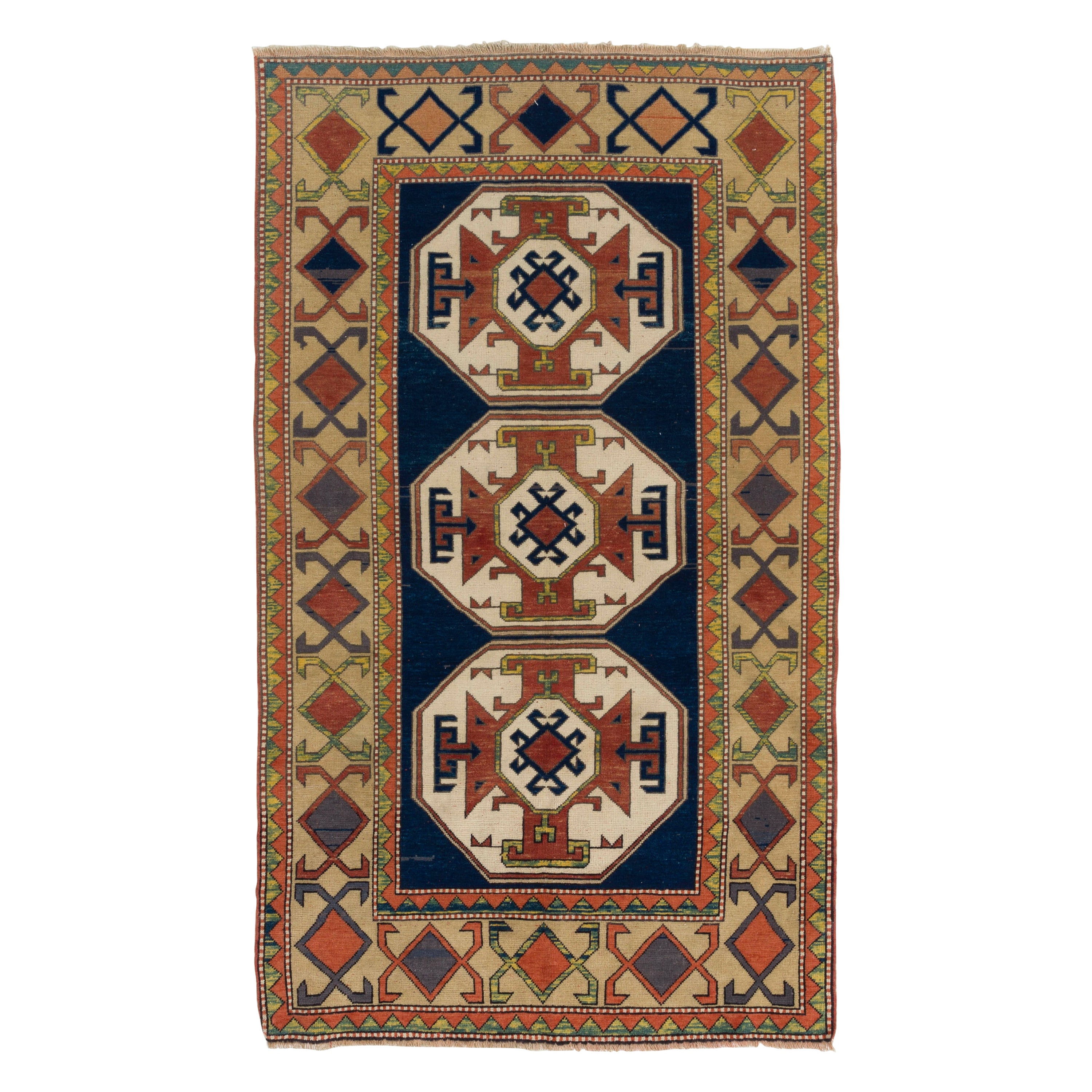 4x6.7 Ft Vintage Caucasian Kazak Rug, Wool Hand-Knotted Carpet, Floor Covering