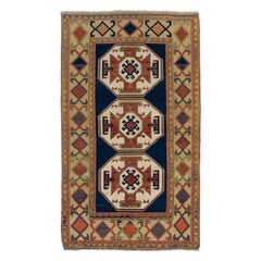 4x6.7 Ft Retro Caucasian Kazak Rug, Wool Hand-Knotted Carpet, Floor Covering