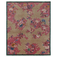 Rug & Kilim’s Chinese Deco Style rug in Pink, Beige & Blue Floral Patterns