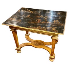 19th Century Italian Walnut Side Table with Gilt Accents and Chinoiserie Top