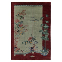 Rug & Kilim’s Chinese Style Art Deco rug in Red with Green & Blue Pictorial