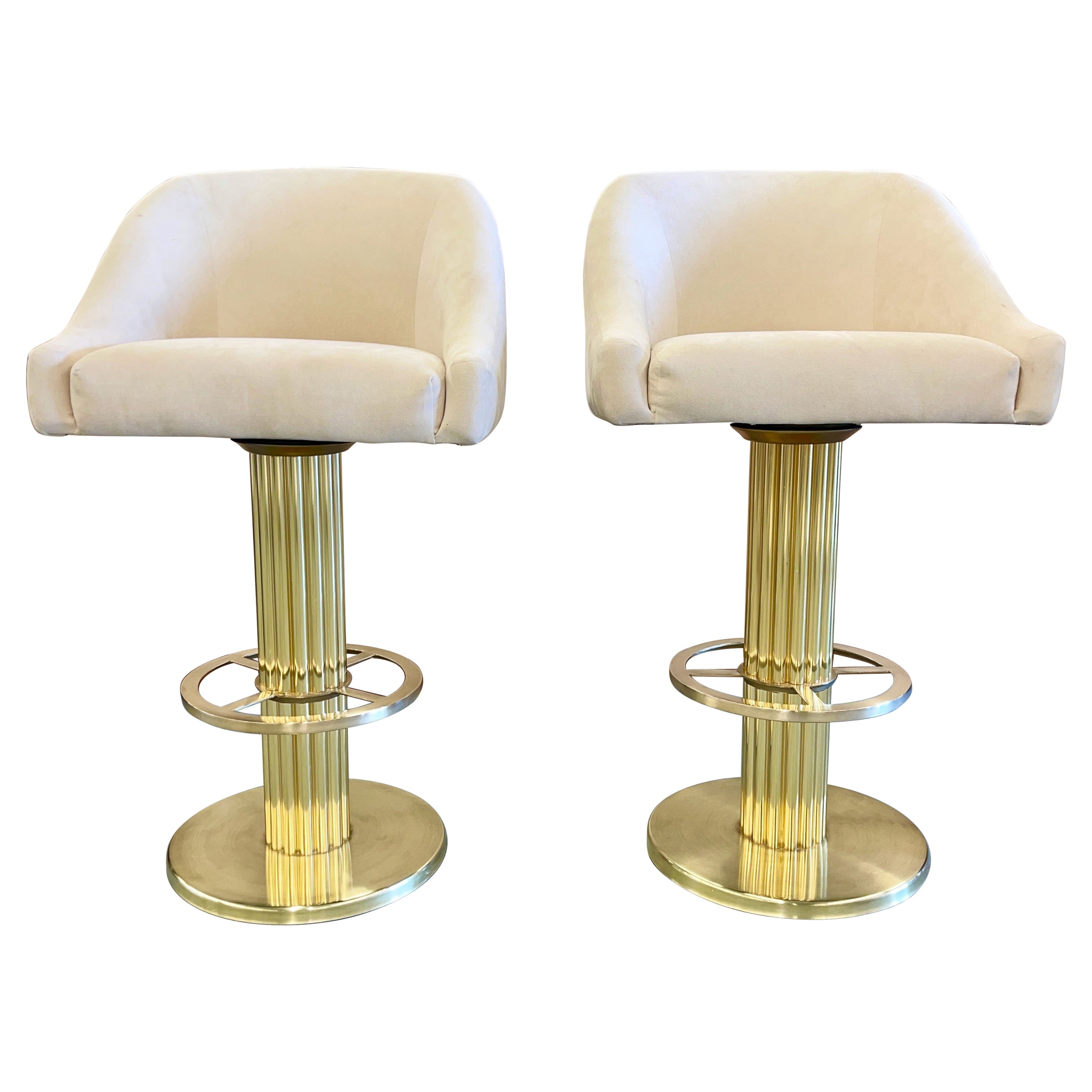 Pair of Design for Leisure Polished Brass Bar Stools