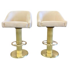 Vintage Pair of Design for Leisure Polished Brass Bar Stools