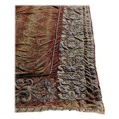 Antique Curtains Mentmore Rust Silk Velvet Embossed Gilt Embroidered Applique Set Three