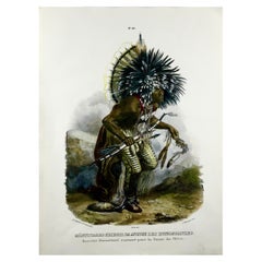 Antique 1840 Péhriska-Rúhpa "Two Ravens" by Karl Bodmer, Hand Colored Stone Lithograph
