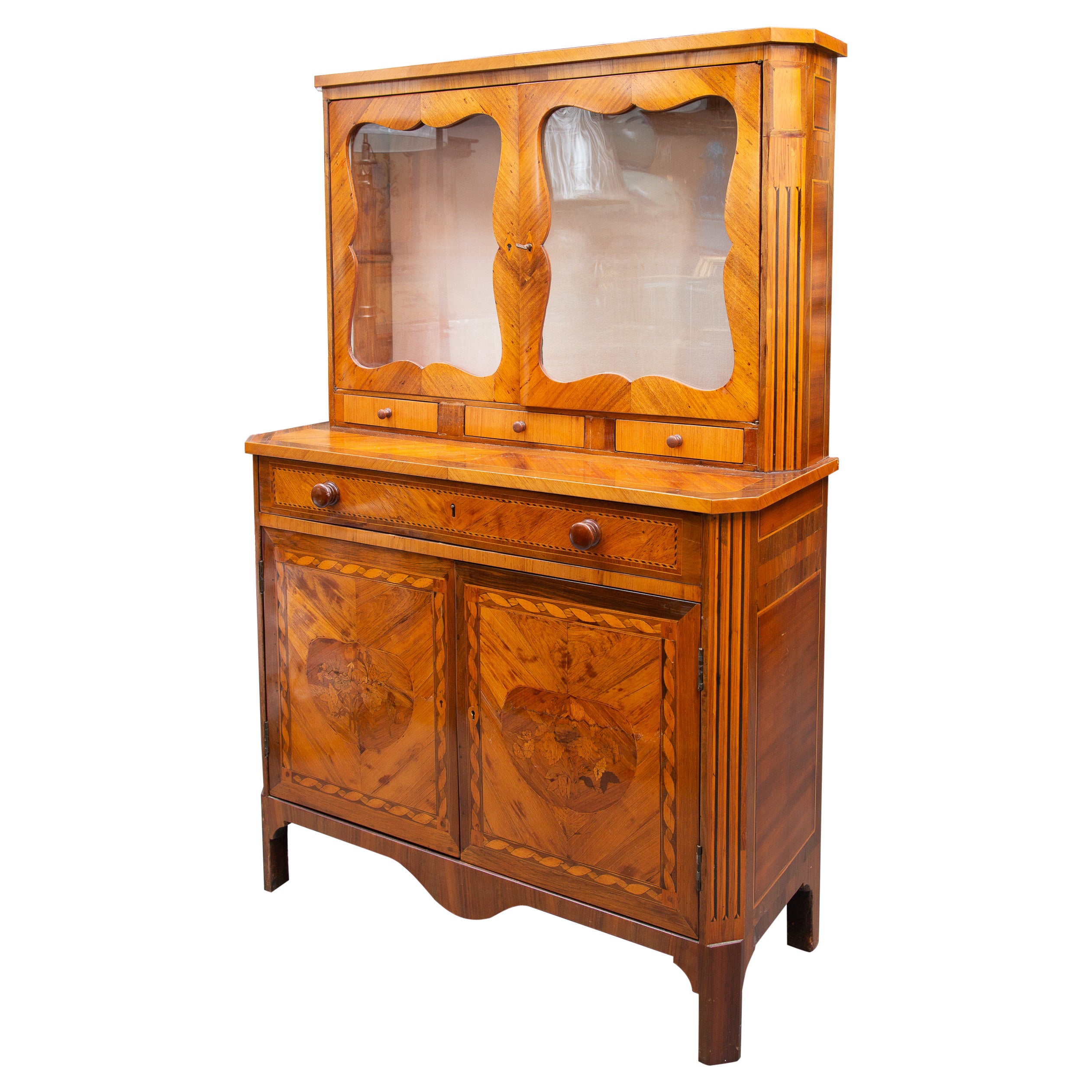 Northen Italian Inlaid and Marquetry Secretary Bookcase For Sale