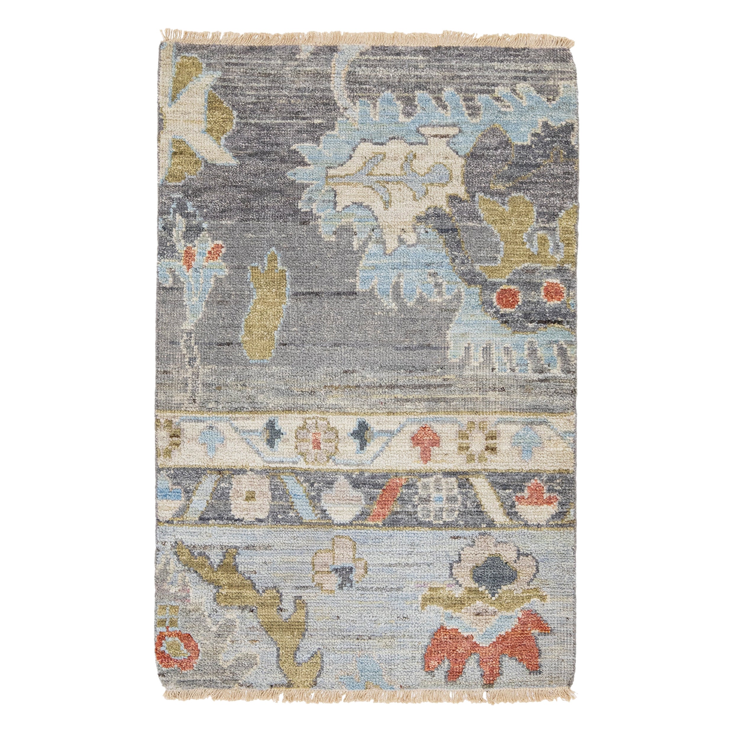 Apadana's Modern Oushak Style Gray Handmade Custom Wool Rug