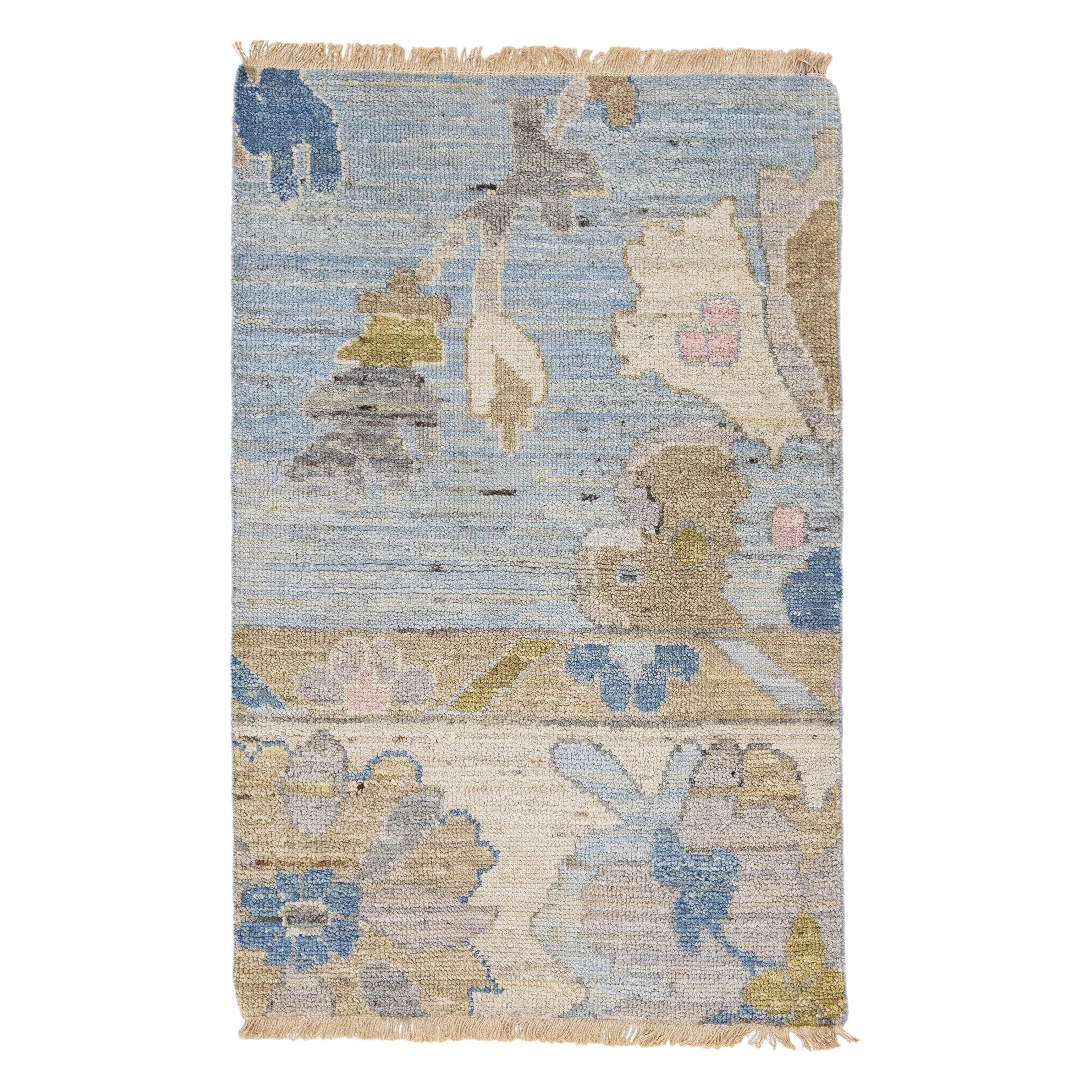 Apadana's Modern Oushak Style Blue Handmade Custom Wool Rug