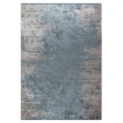 Modern Light Blue Silver Abstract Chenille Rug Without Fringe Ready to Ship