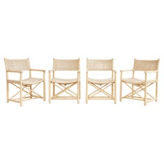 Vintage Set of Four McGuire Blonde Rattan Laced Rawhide Dining Armchairs