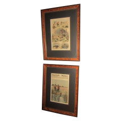 Antique 19th C Harper's Weekly A.B. Frost Sporting Prints with Burled Walnut Frames