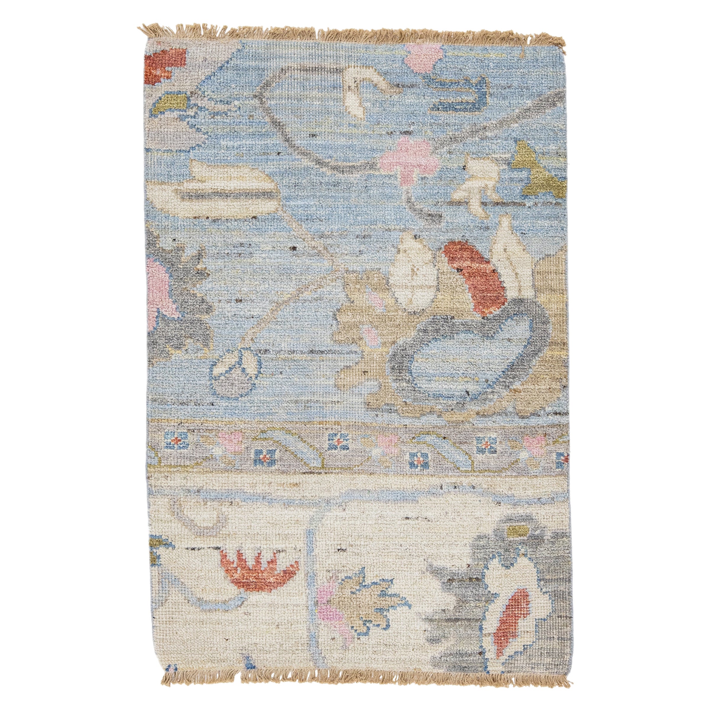 Apadana's Modern Oushak Style Blue/Beige Handmade Custom Wool Rug