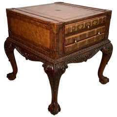 Hand Carved Mahogany and Leather Game Table by Maitland Smith